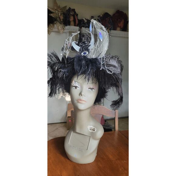 Handmade Festival Black Ostrich Feather Dark Moon Goddess Headpiece by Brebitz H - Picture 5 of 5